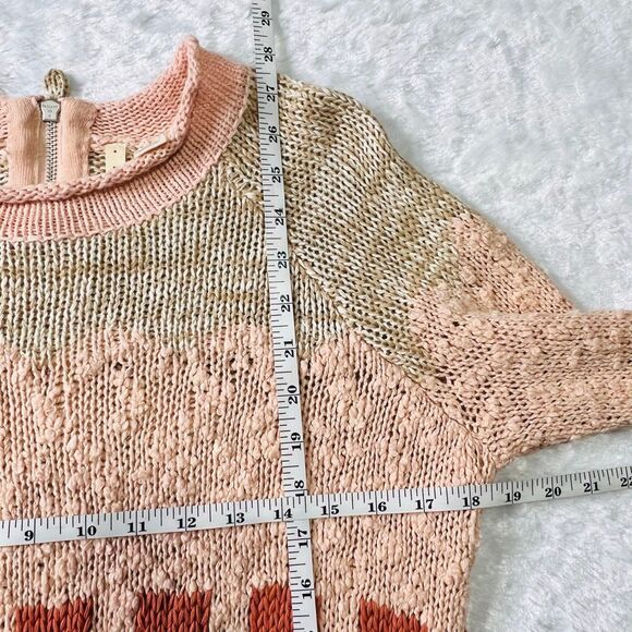 Anthropologie Moth Womens Pink Rust Zip Back Knit Colorblock Sweater Size MP - Picture 4 of 7